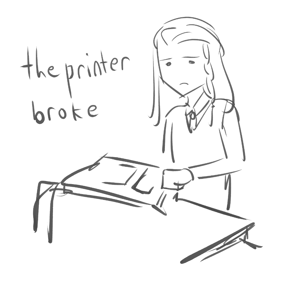 Character struggling with the office printer